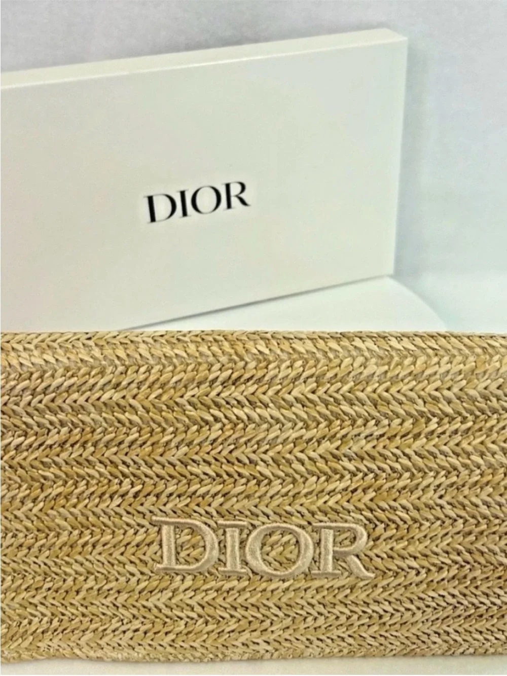 Dior Straw Tote in Beige with Gold Chain Detail